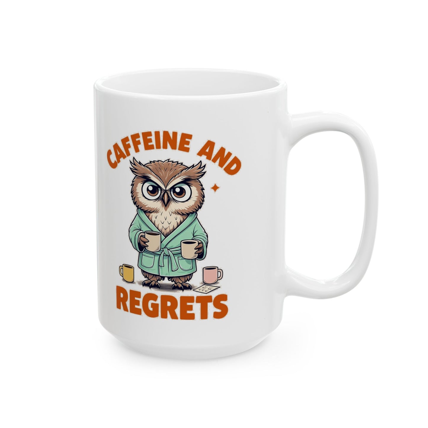Caffeine and Regrets Owl Ceramic Mug – Fun Coffee Cup for Coffee Lovers