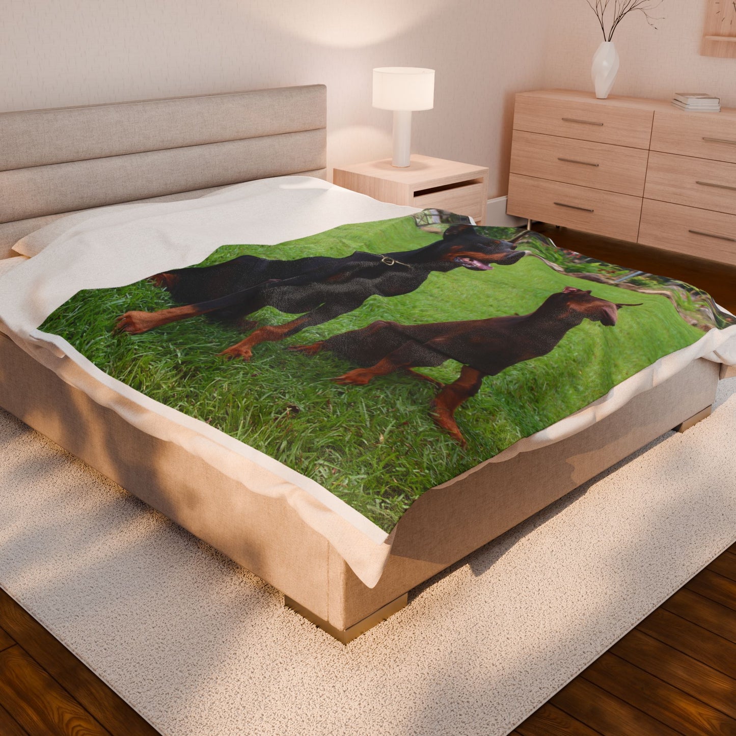 Doberman Dog Group Lovers Velveteen Plush Blanket | Cozy Pet Blanket for Home Decoration, Gift for Dog Owners, Animal Lover Cozy Throw