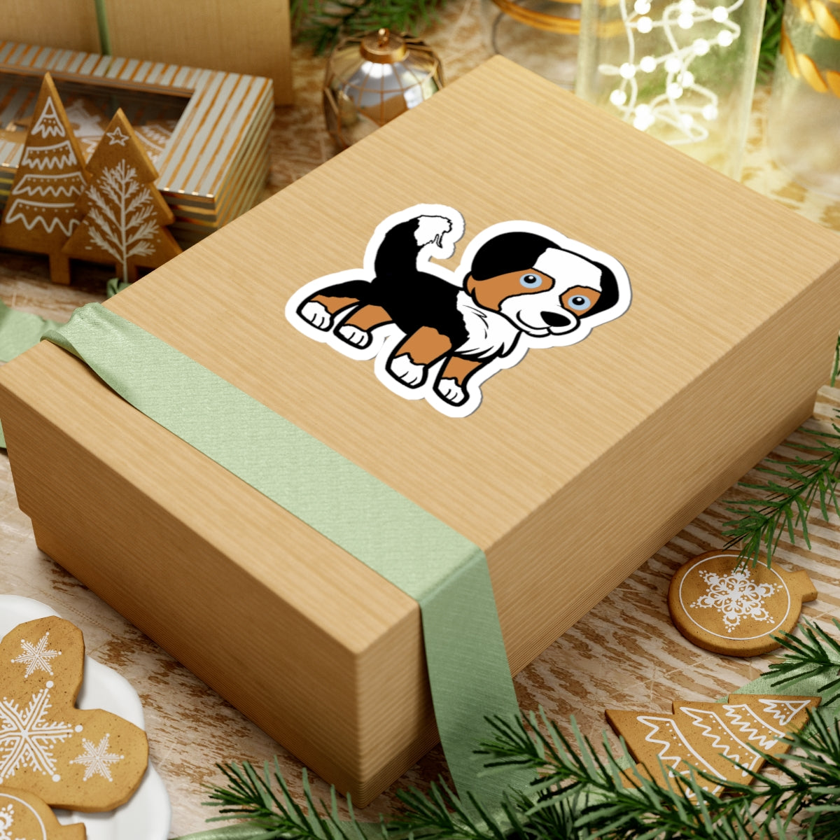 Australian Shepherd Black Tri with Tail Adorable Dog Kiss-Cut Stickers - Perfect for Pet Lovers and Celebrating Special Moments!