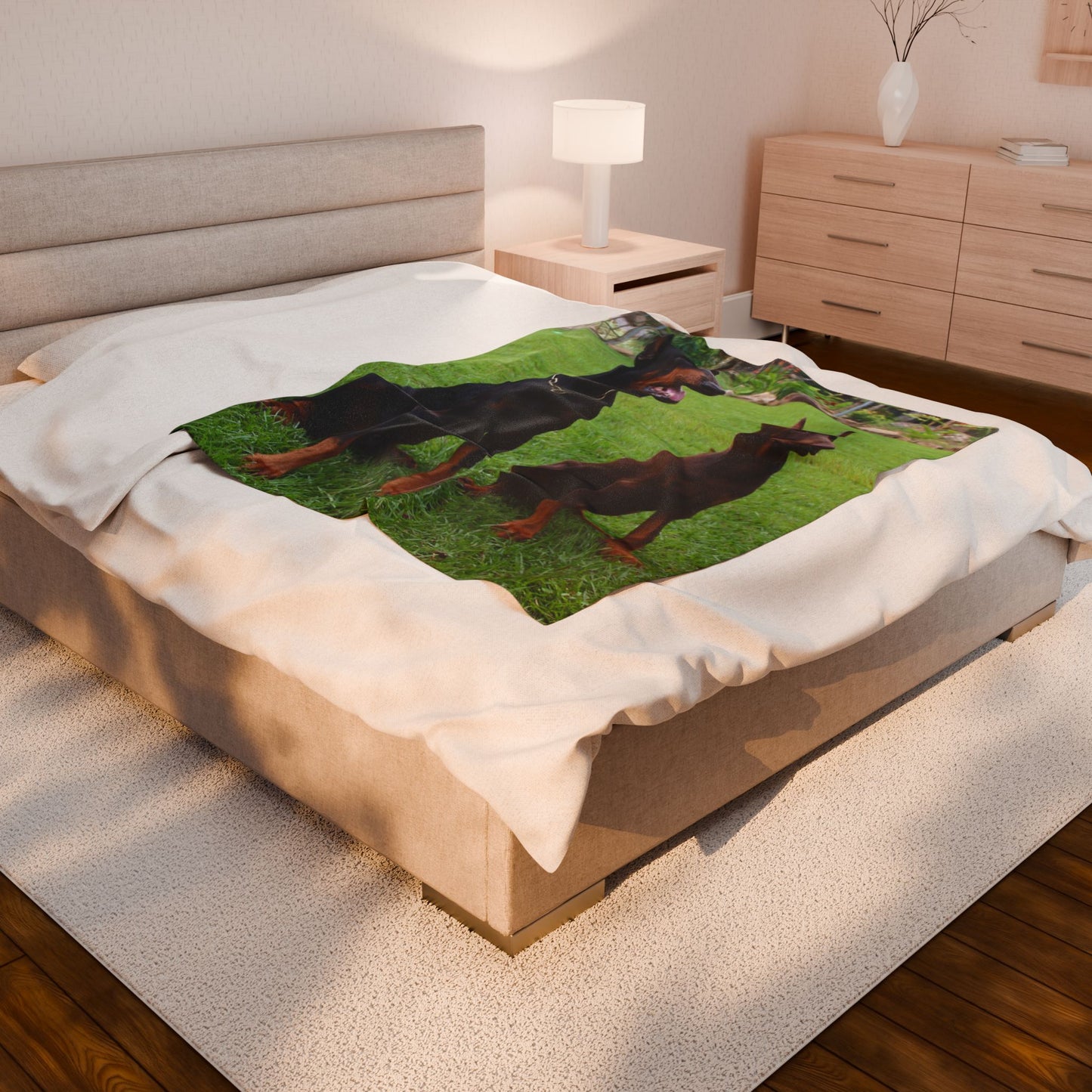 Doberman Dog Group Lovers Velveteen Plush Blanket | Cozy Pet Blanket for Home Decoration, Gift for Dog Owners, Animal Lover Cozy Throw