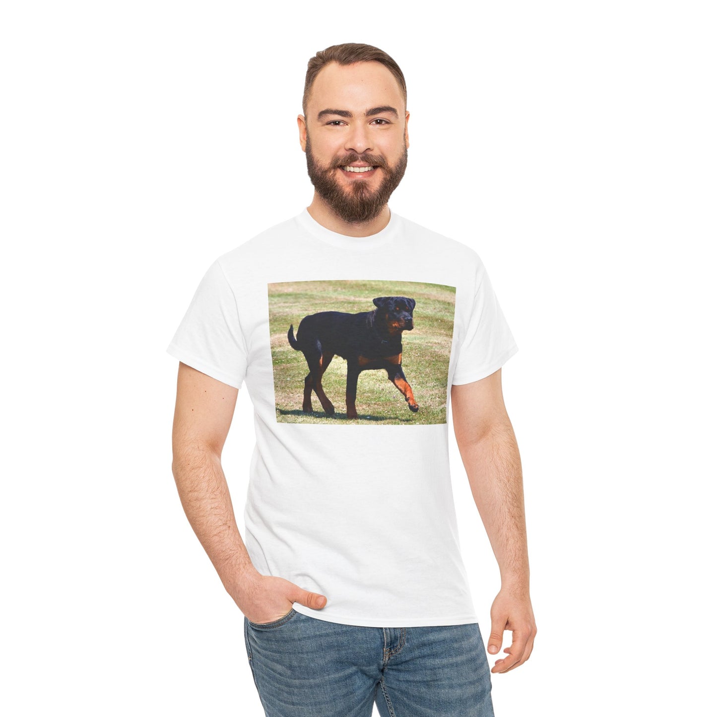 Stylish Rottweiler Walking Tee for Dog Lovers, Unisex Heavy Cotton T-Shirt, Animal Lover Gift, Pet Owner Apparel, Casual Wear, Birthday Present