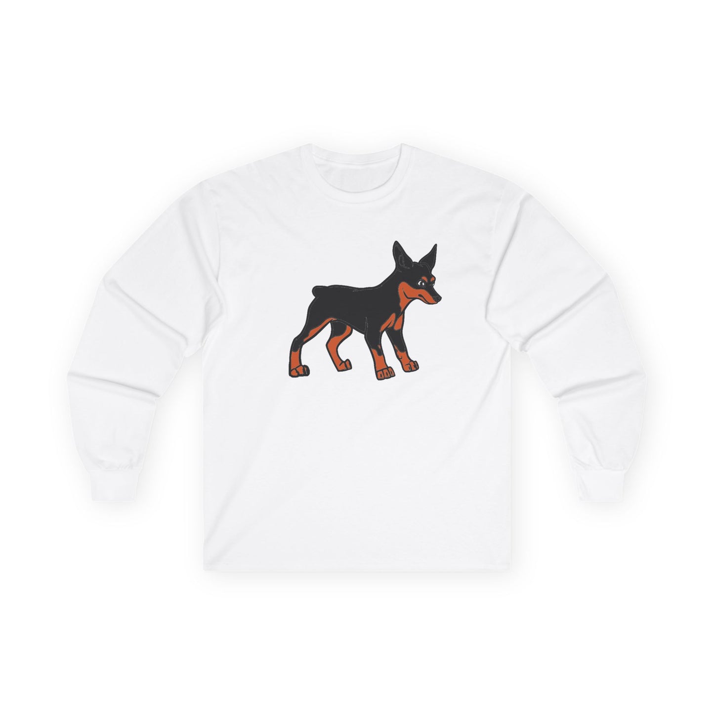 Cute Miniature Pinscher Black and Rust Cartoon Long Sleeve Tee, Pet Lover Shirt, Dog Lover Gift, Animal Lover Apparel, Gift for Dog Owners, Dog Mom Shirt