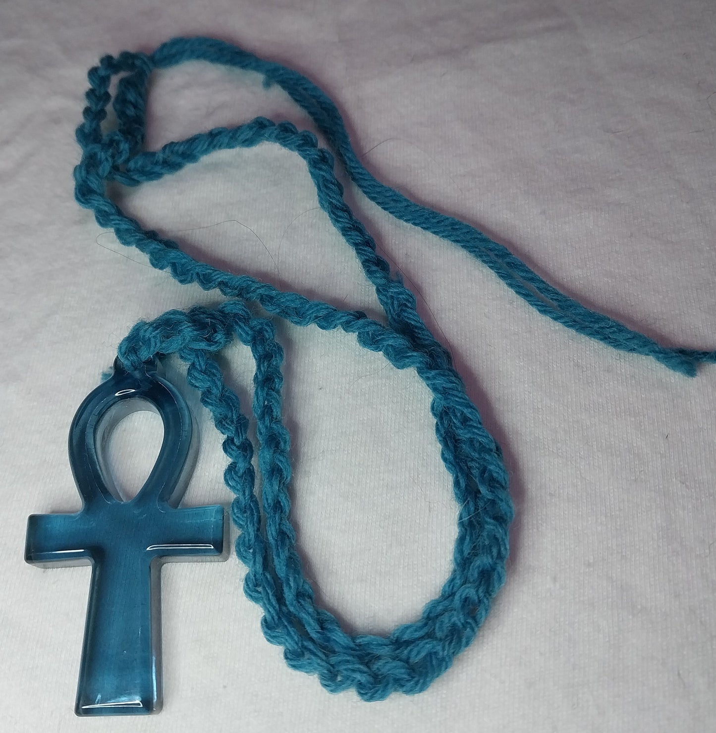 Egyptian Ankh Clear Blue Resin Necklace