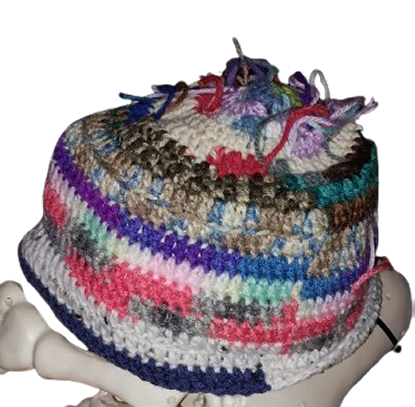Hairy Striped Scraps Crochet Standard Bucket Hat OOAK