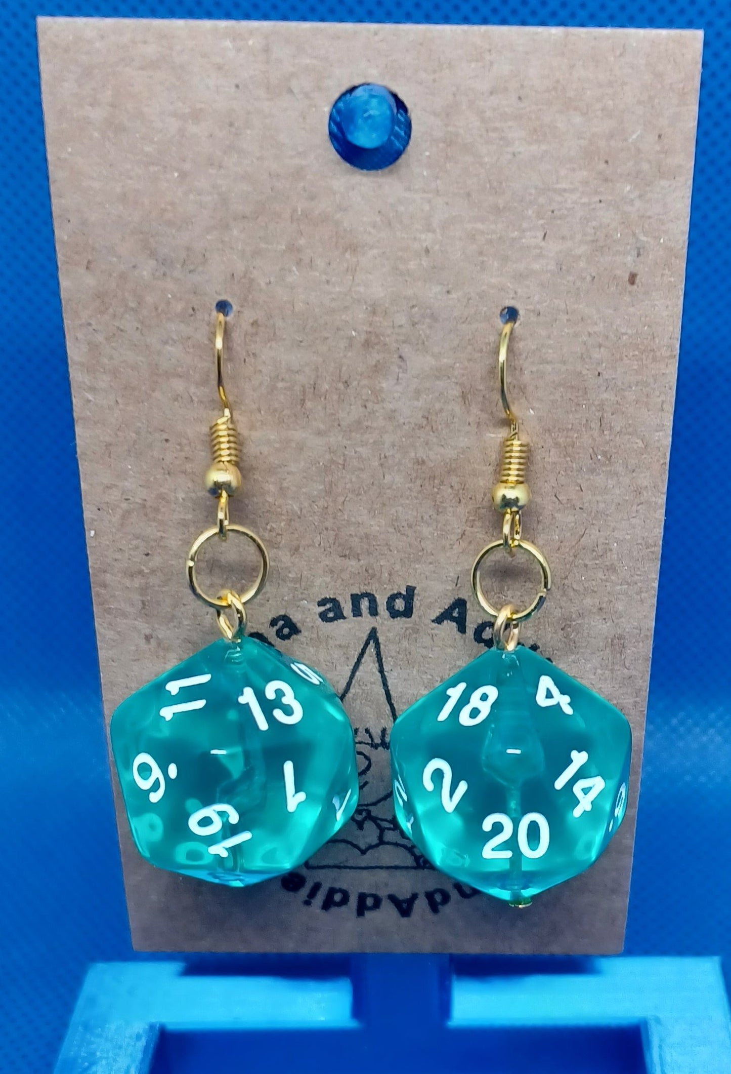 Natural 20 Earrings (clear teal)