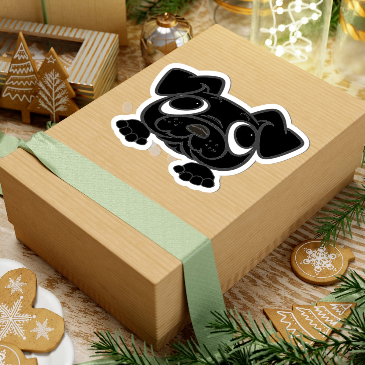 Pug Black Cartoon Adorable Pug Kiss-Cut Stickers | Cute Dog Vinyl Decals for Pet Lovers, Laptop Stickers, Fun Gifts, Dog-themed Decor