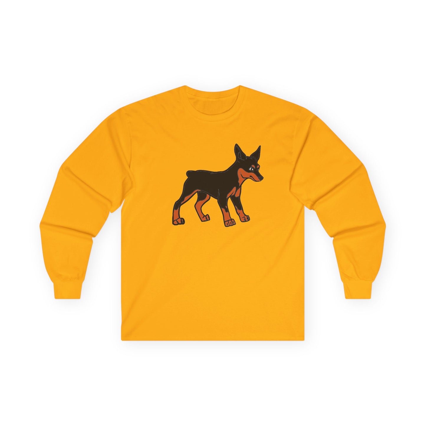 Cute Miniature Pinscher Black and Rust Cartoon Long Sleeve Tee, Pet Lover Shirt, Dog Lover Gift, Animal Lover Apparel, Gift for Dog Owners, Dog Mom Shirt