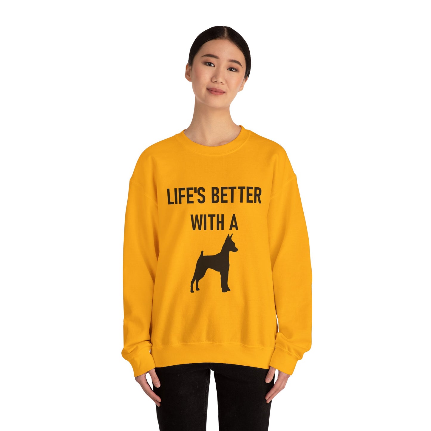 Life's Better with a ( miniature pinscher silhouette )Dog Sweatshirt, Cozy Dog Lover Crewneck, Unisex Fleece Pullover, Pet Parent Gift, Casual Everyday Wear