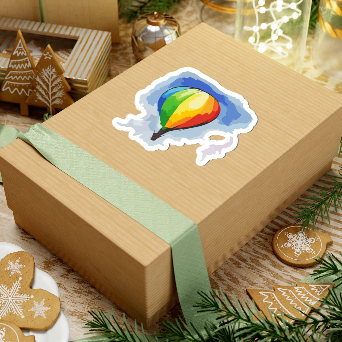 Rainbow Hot Air Balloon Kiss-Cut Stickers - Vibrant Decorative Stickers for Laptops and Journals