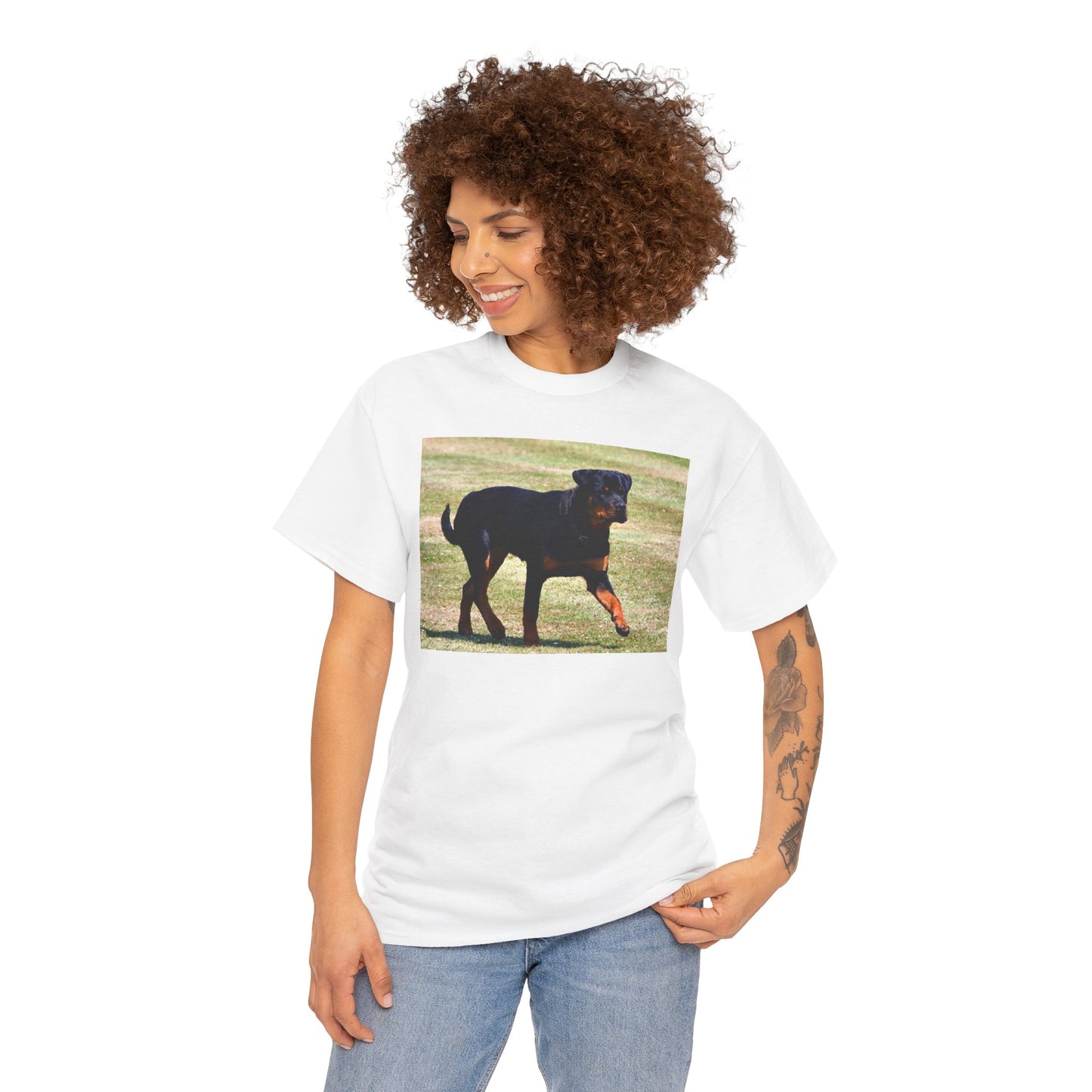 Stylish Rottweiler Walking Tee for Dog Lovers, Unisex Heavy Cotton T-Shirt, Animal Lover Gift, Pet Owner Apparel, Casual Wear, Birthday Present