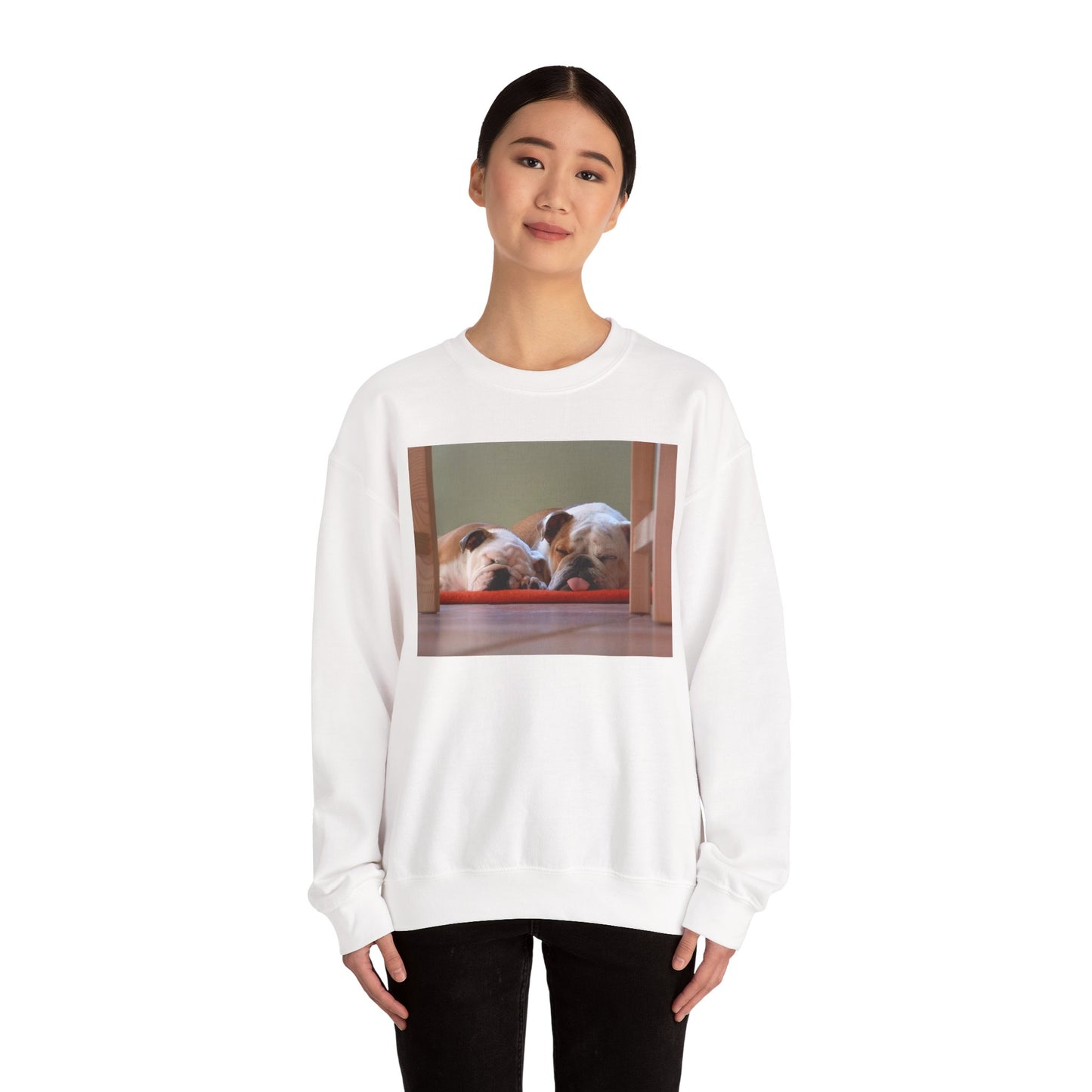 2 Sleeping Bulldogs Cozy Pet Lover Sweatshirt, Unisex Dog Sweatshirt, Cute Animal Crewneck, Gift for Dog Owners, Casual Lounge Wear