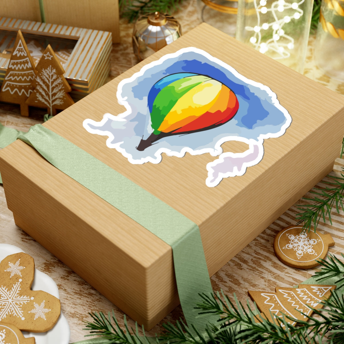 Rainbow Hot Air Balloon Kiss-Cut Stickers - Vibrant Decorative Stickers for Laptops and Journals