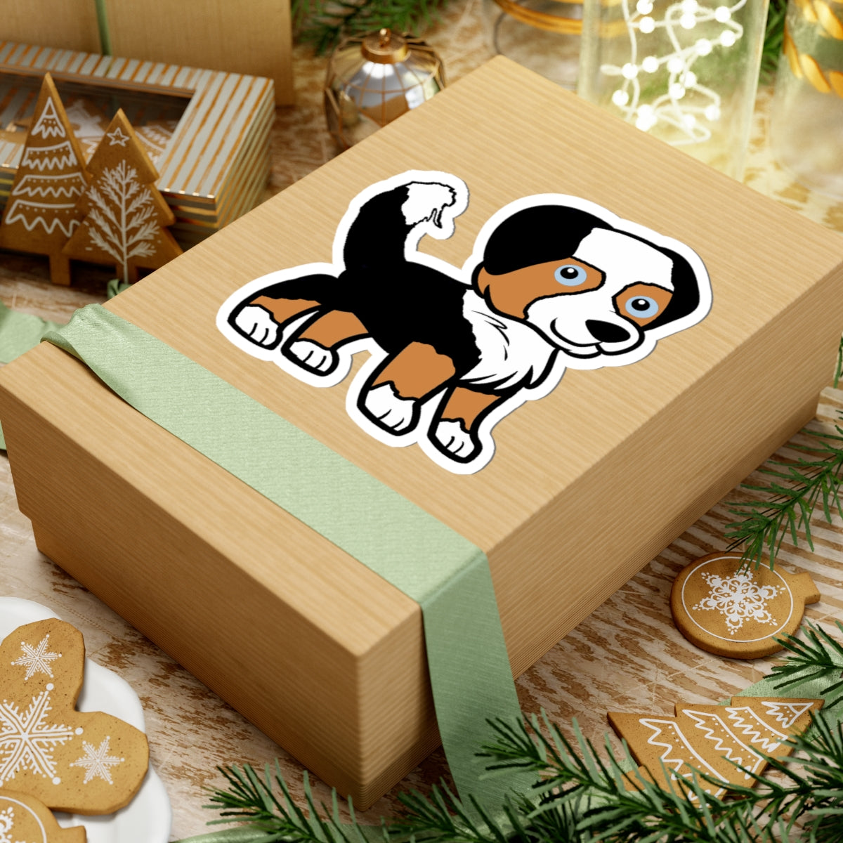 Australian Shepherd Black Tri with Tail Adorable Dog Kiss-Cut Stickers - Perfect for Pet Lovers and Celebrating Special Moments!
