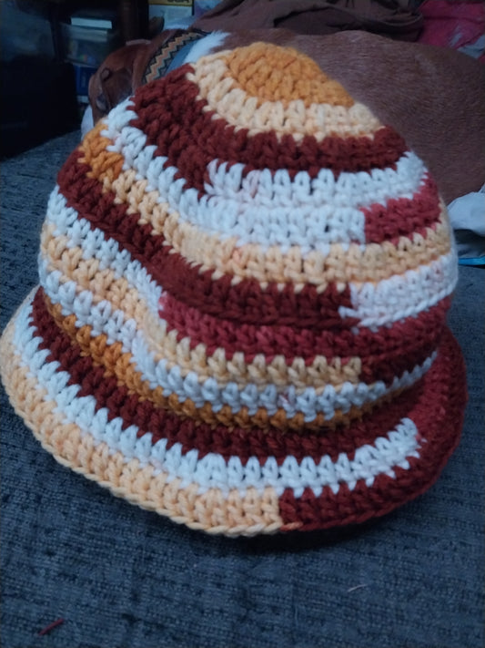 PSL Fall Colors Crochet Shorter Bucket Hat OOAK