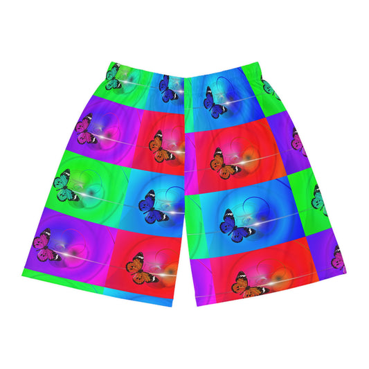 Colorful Butterfly Basketball Shorts, Summer Sportswear, Beachwear, Activewear, Gift for Sports Lovers