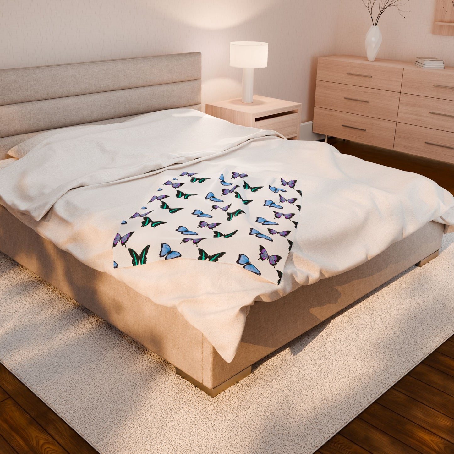 Butterfly Print Velveteen Plush Blanket - Cozy Gift for Kids, Home Decor, Nursery Essential, Spring, Birthday, Butterfly Lovers