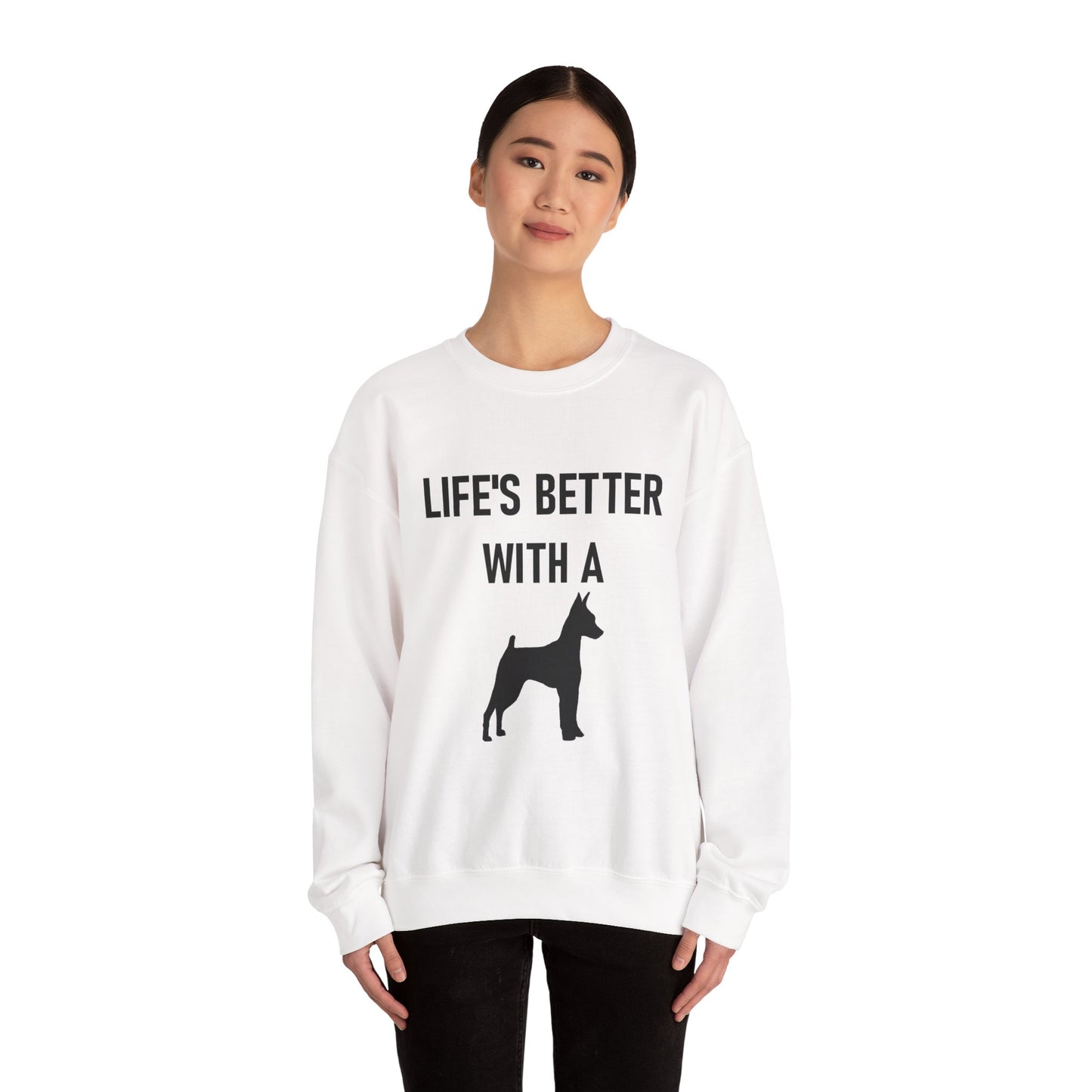 Life's Better with a ( miniature pinscher silhouette )Dog Sweatshirt, Cozy Dog Lover Crewneck, Unisex Fleece Pullover, Pet Parent Gift, Casual Everyday Wear