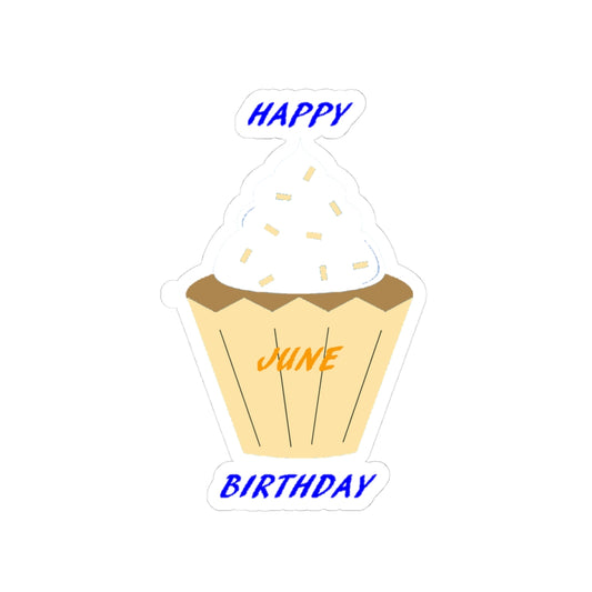Happy Birthday June Kiss-Cut Stickers - Fun Cupcake Design for Celebrations