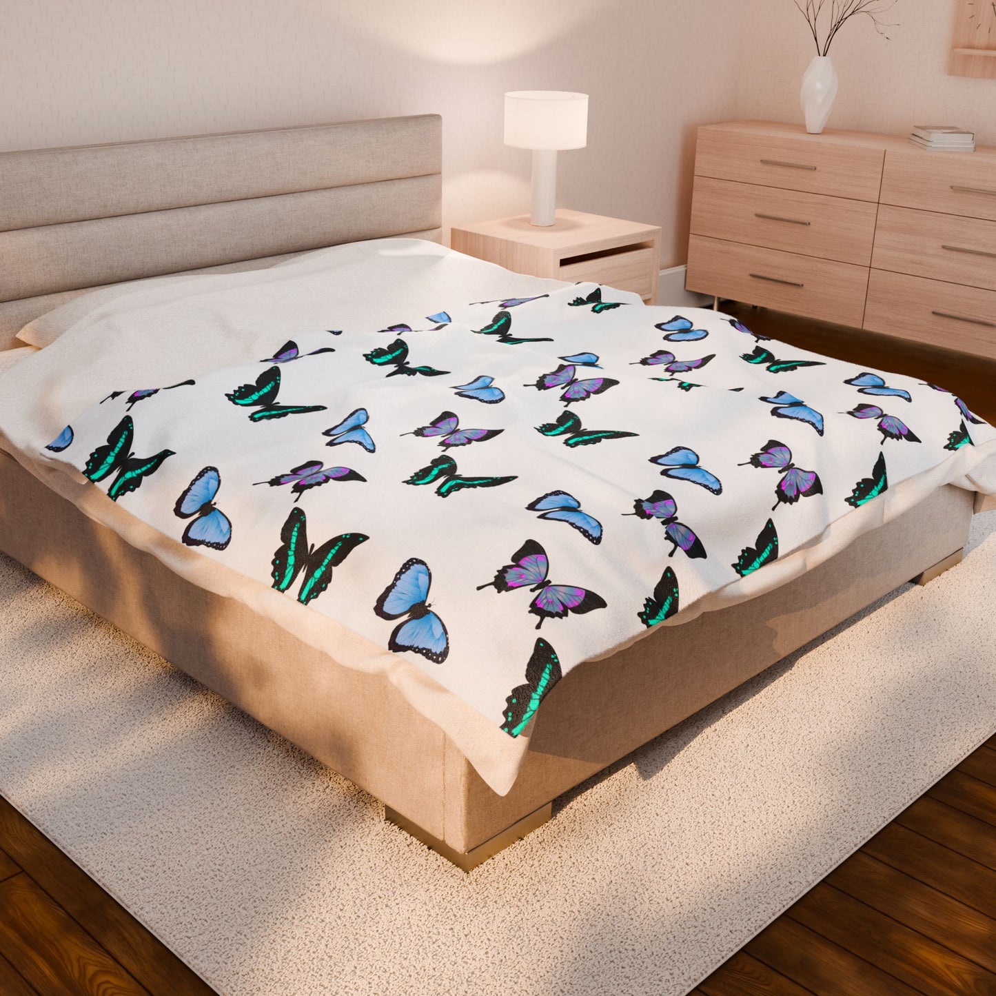 Butterfly Print Velveteen Plush Blanket - Cozy Gift for Kids, Home Decor, Nursery Essential, Spring, Birthday, Butterfly Lovers