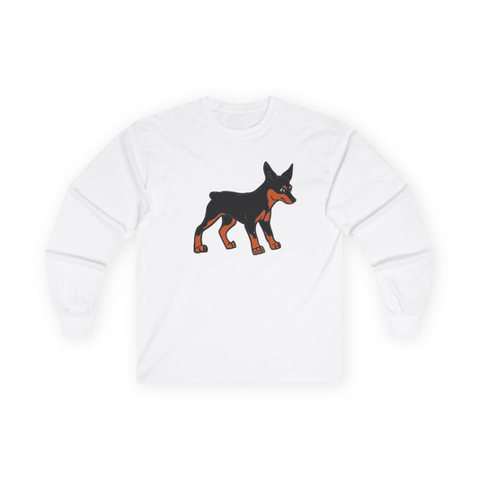 Cute Miniature Pinscher Black and Rust Cartoon Long Sleeve Tee, Pet Lover Shirt, Dog Lover Gift, Animal Lover Apparel, Gift for Dog Owners, Dog Mom Shirt
