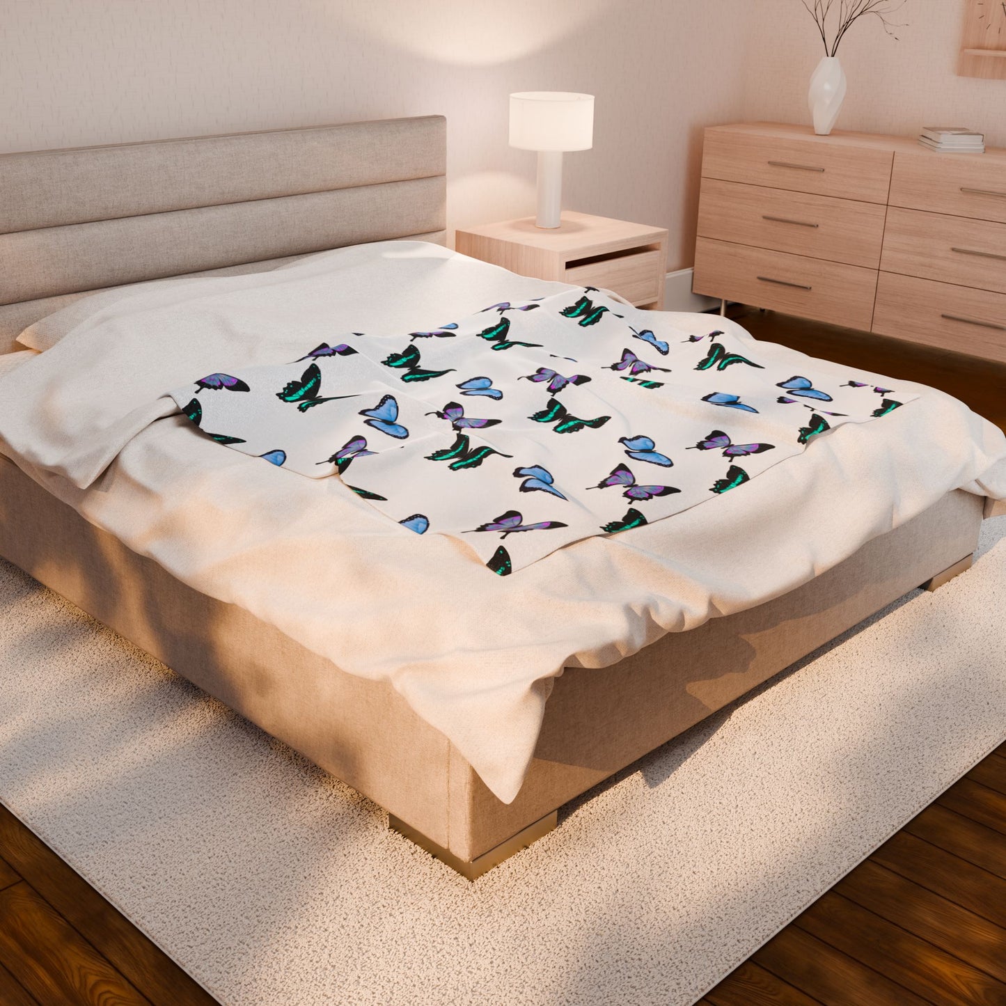Butterfly Print Velveteen Plush Blanket - Cozy Gift for Kids, Home Decor, Nursery Essential, Spring, Birthday, Butterfly Lovers