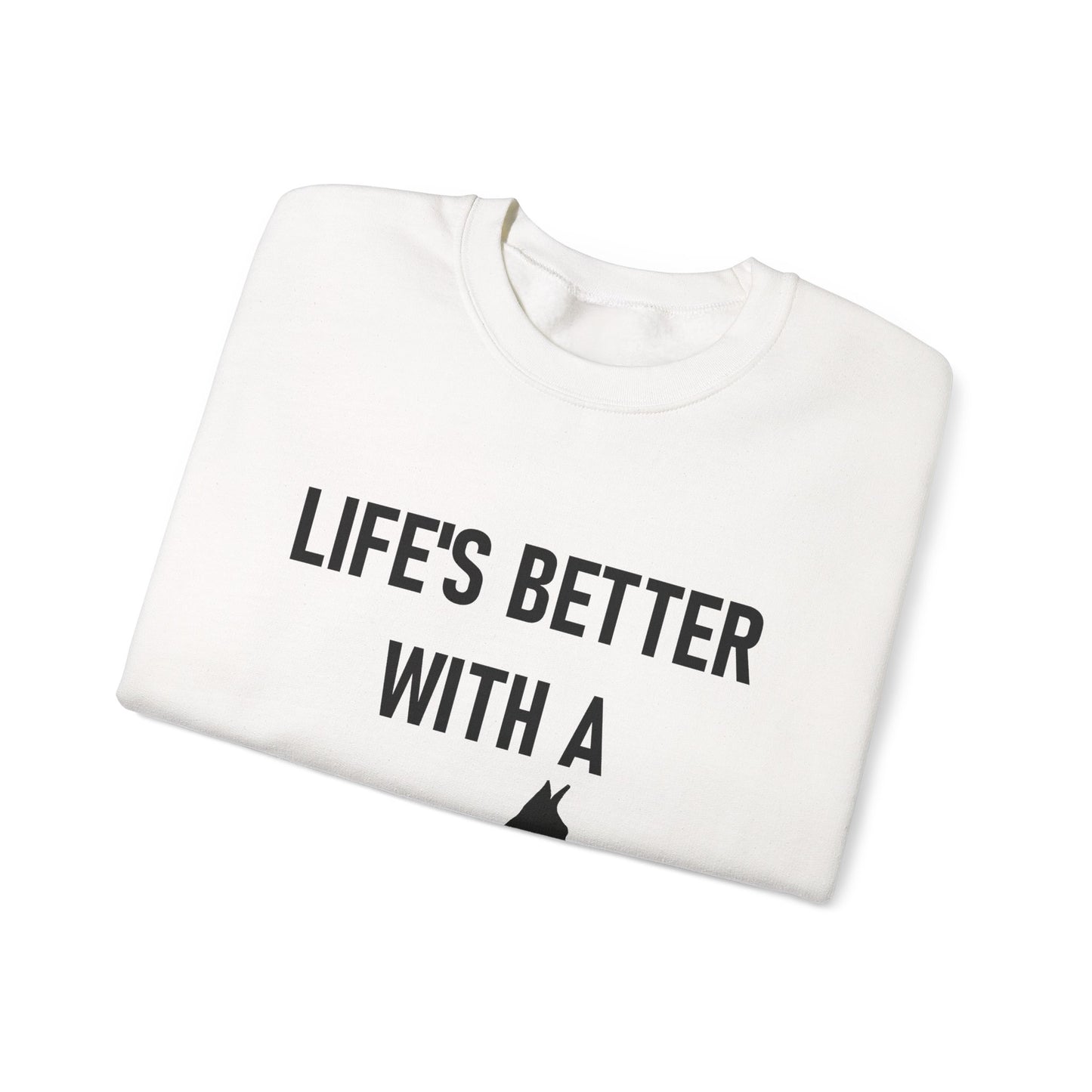 Life's Better with a ( miniature pinscher silhouette )Dog Sweatshirt, Cozy Dog Lover Crewneck, Unisex Fleece Pullover, Pet Parent Gift, Casual Everyday Wear