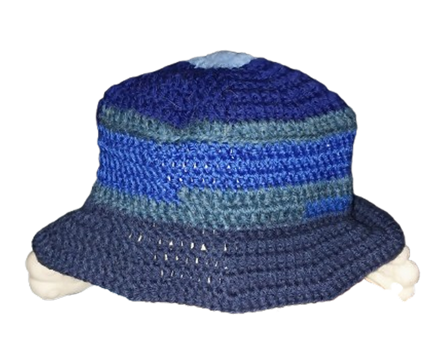 Bits of Blues Striped Crochet Standard Bucket Hat OOAK