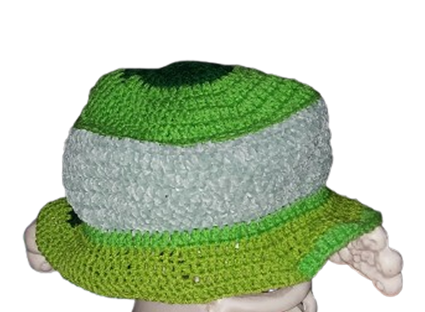 Bits of Greens Striped Crochet Standard Bucket Hat OOAK
