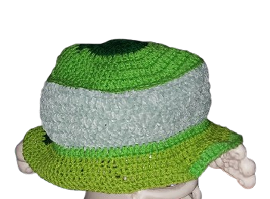 Bits of Greens Striped Crochet Standard Bucket Hat OOAK