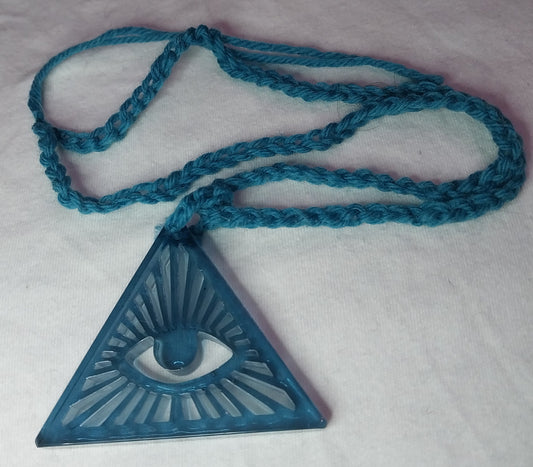 Eye of Providence Blue Clear Resin Necklace