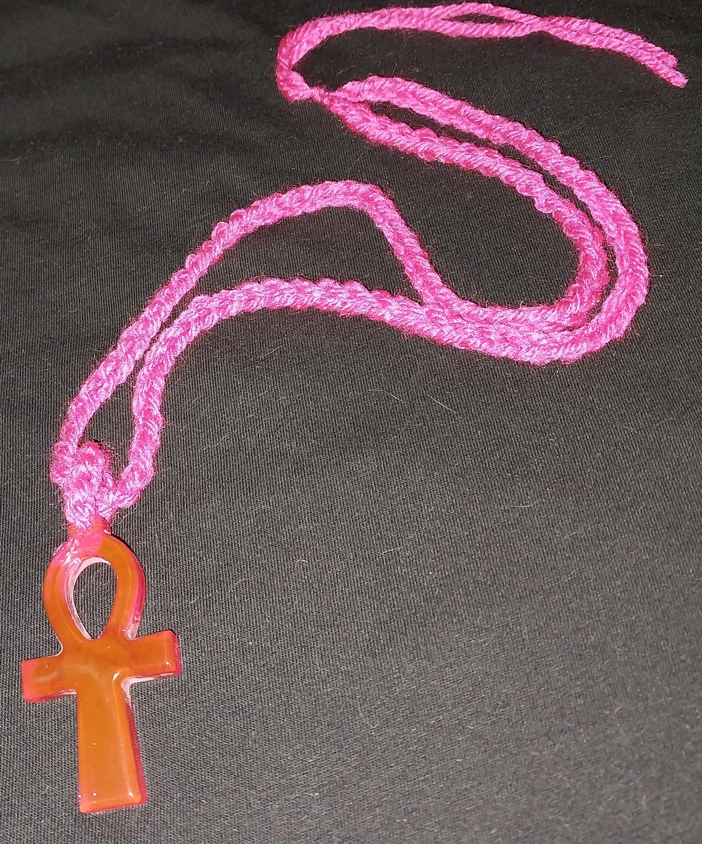 Egyptian Ankh  Clear Pink Resin Necklace