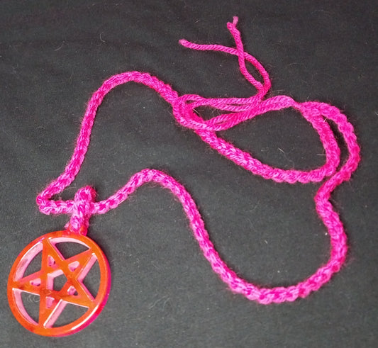 Inverted Pentacle In Circle Clear Pink Resin Necklace