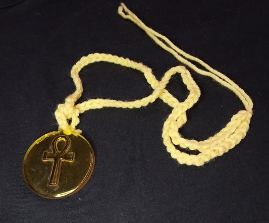Egyptian Ankh On Disk Clear Yellow Resin Necklace