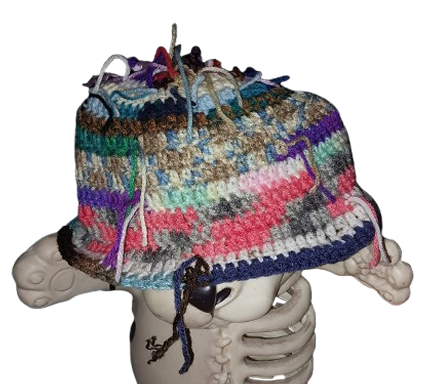 Hairy Striped Scraps Crochet Standard Bucket Hat OOAK