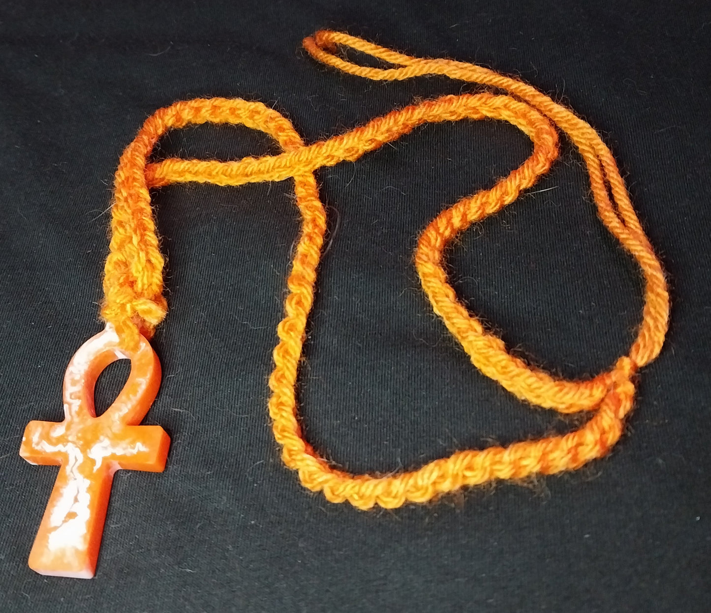Egyptian Ankh Orange Creamsicle Resin Necklace