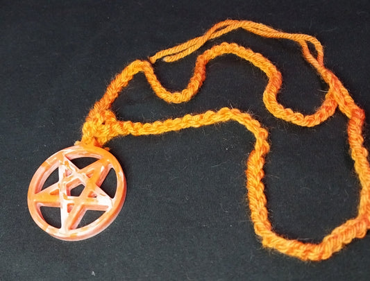 Inverted Pentacle In Circle Orange Creamsicle Resin Necklace