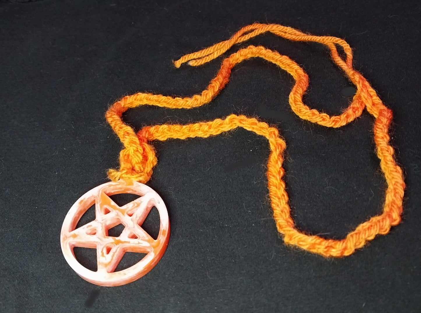 Inverted Pentacle In Circle Orange Creamsicle Resin Necklace