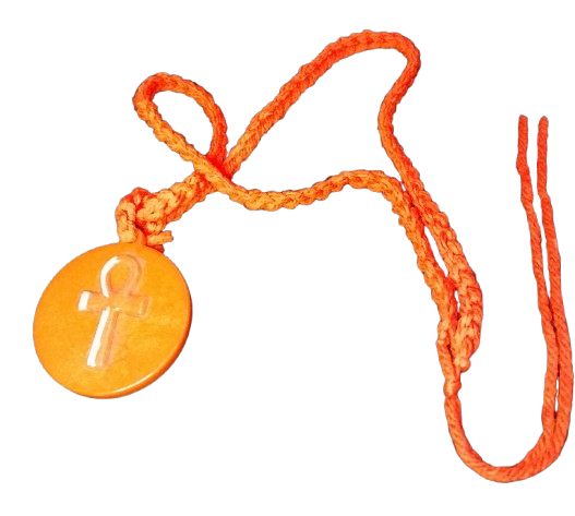 Egyptian Ankh On Disk Orange Resin Necklace
