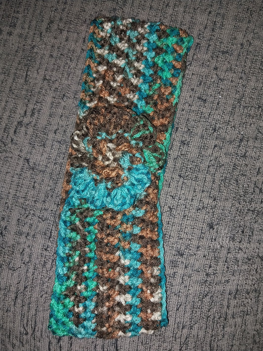 Crochet Headband in Brown and Blue OOAK