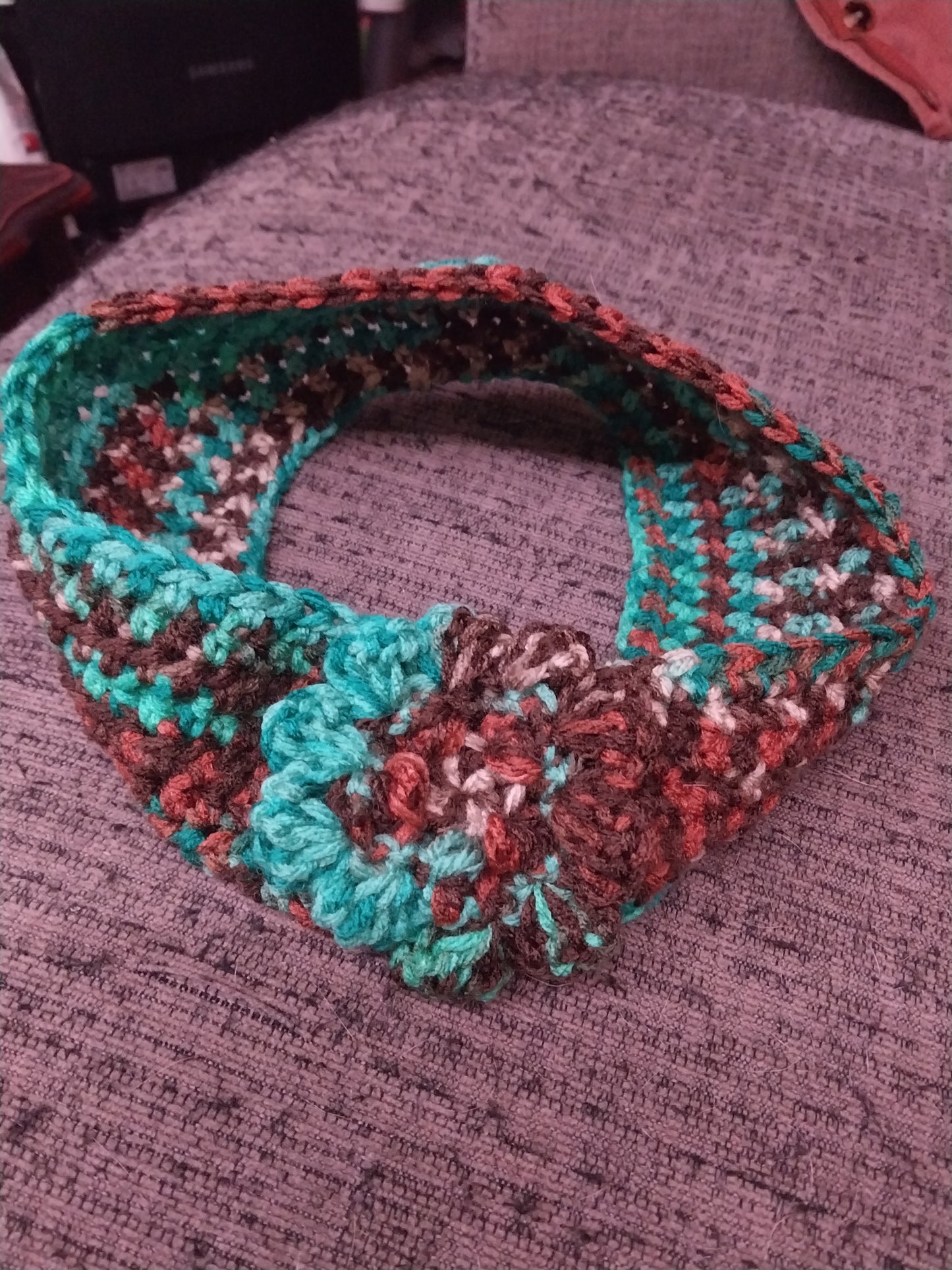 Crochet Headband in Brown and Blue OOAK