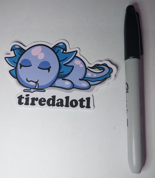 Axolotl Blue Tiredalotl Sticker