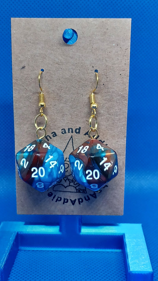 Natural 20 Earrings (orange/blue marbled)
