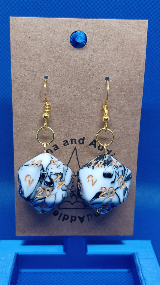 Natural 20 Earrings (black/white marbled)