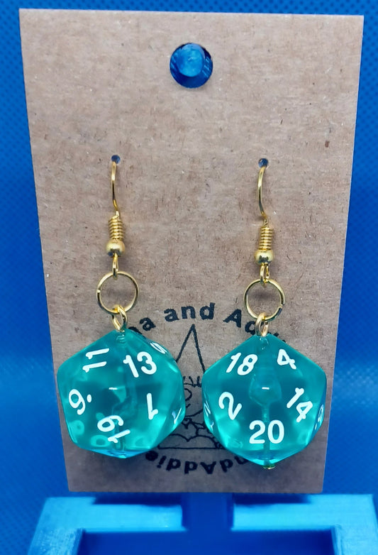 Natural 20 Earrings (clear teal)