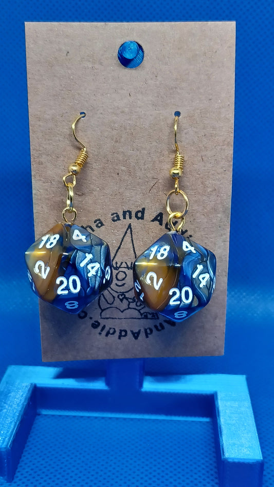 Natural 20 Earrings (yellow/blue marbled)